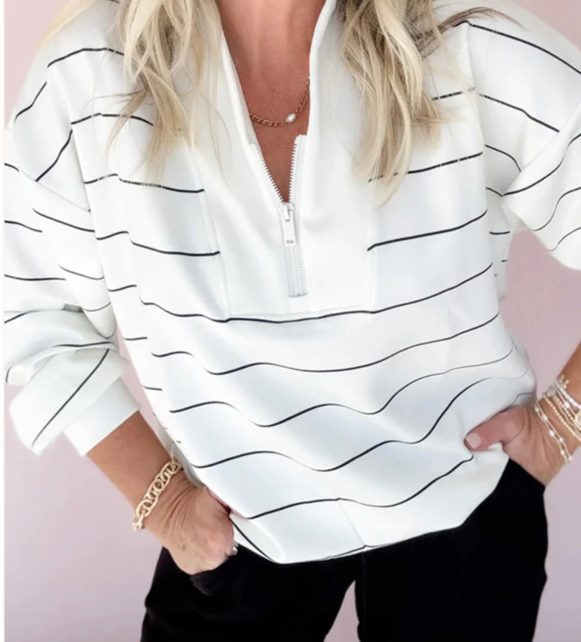 Striped Zip Up Top