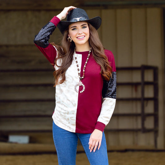 Winter-Maroon Block Top