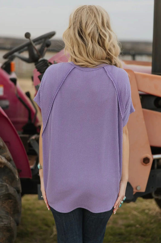 Purple Ribbed Top