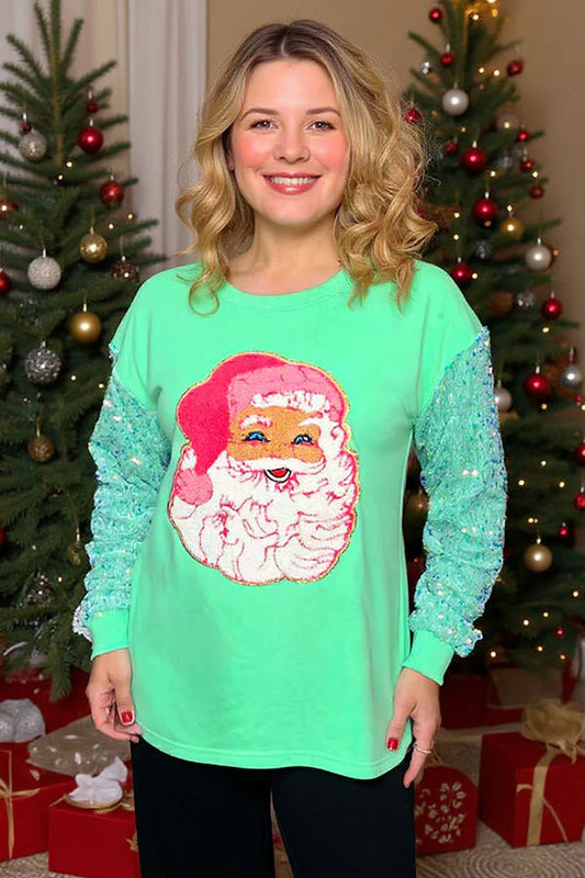 Mint Sequin Santa