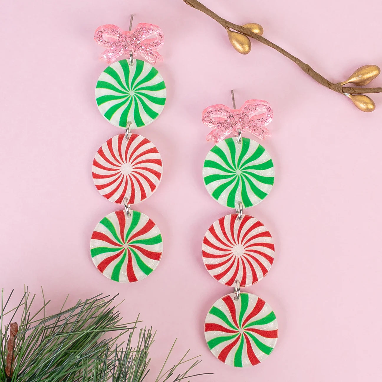 Candy cane bow earrings