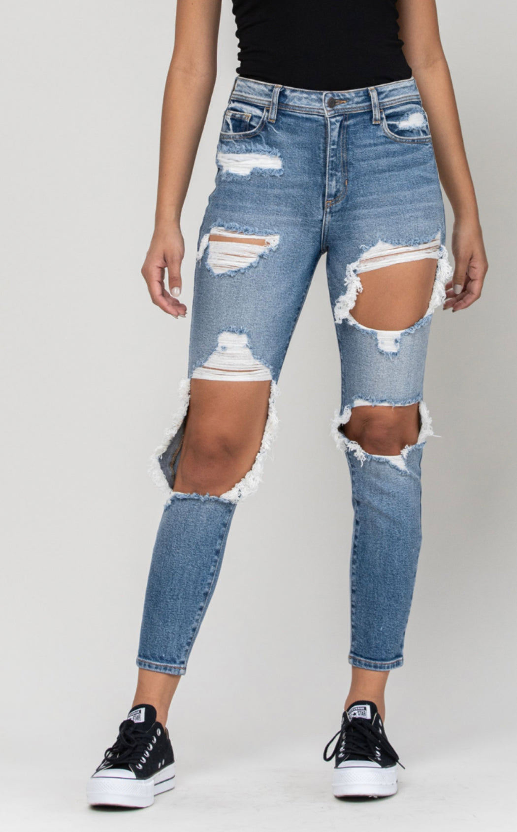 High Rise Frayed Bottom Jean –