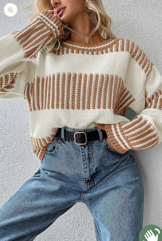 Winter-Tan and white sweater