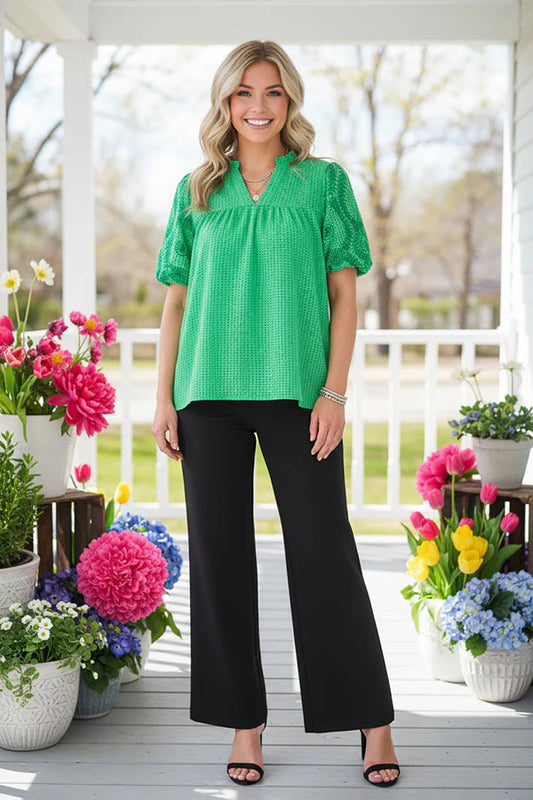 Green Puff Sleeve Top