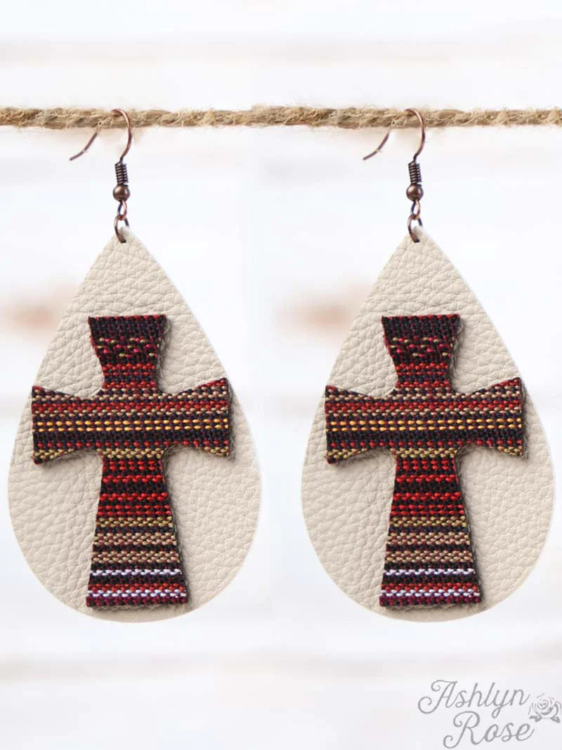 Leather cross earrings